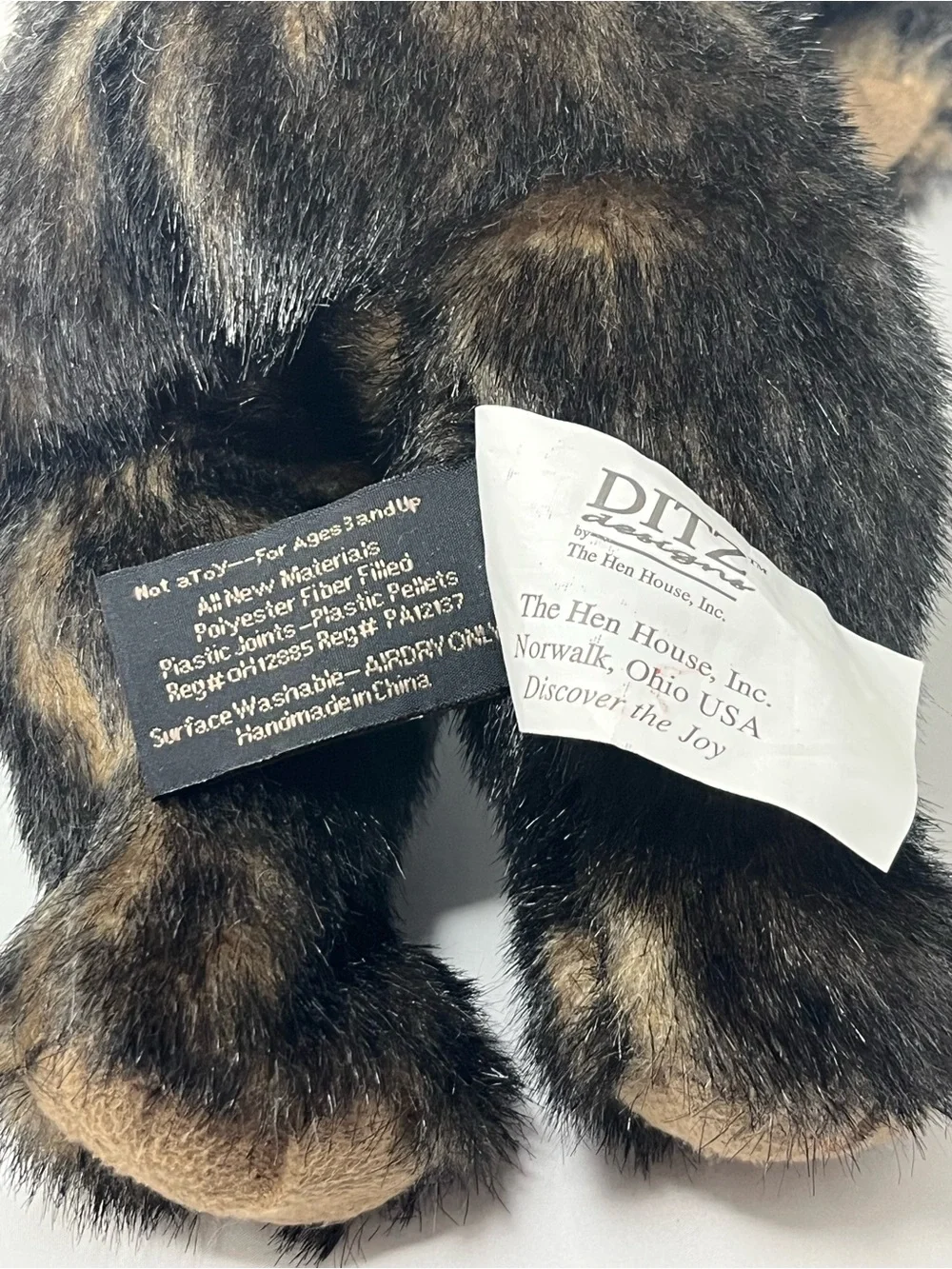 Ditz Designs Realistic Black Bear Plush 14”  Hen House Vintage Stuffed Animal